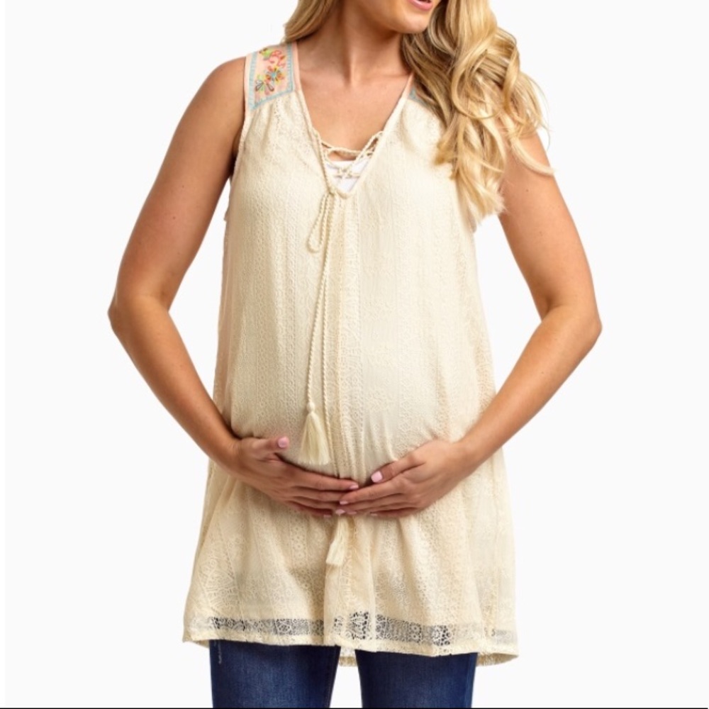 Pinkblush Maternity Ivory Lace Tank Top, Small